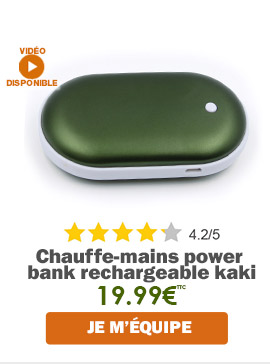 Chauffe-mains power bank rechargeable kaki